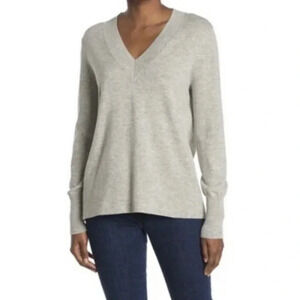 Baldwin Kansas City Lana Wool Cashmere Sweater Gray V-Neck